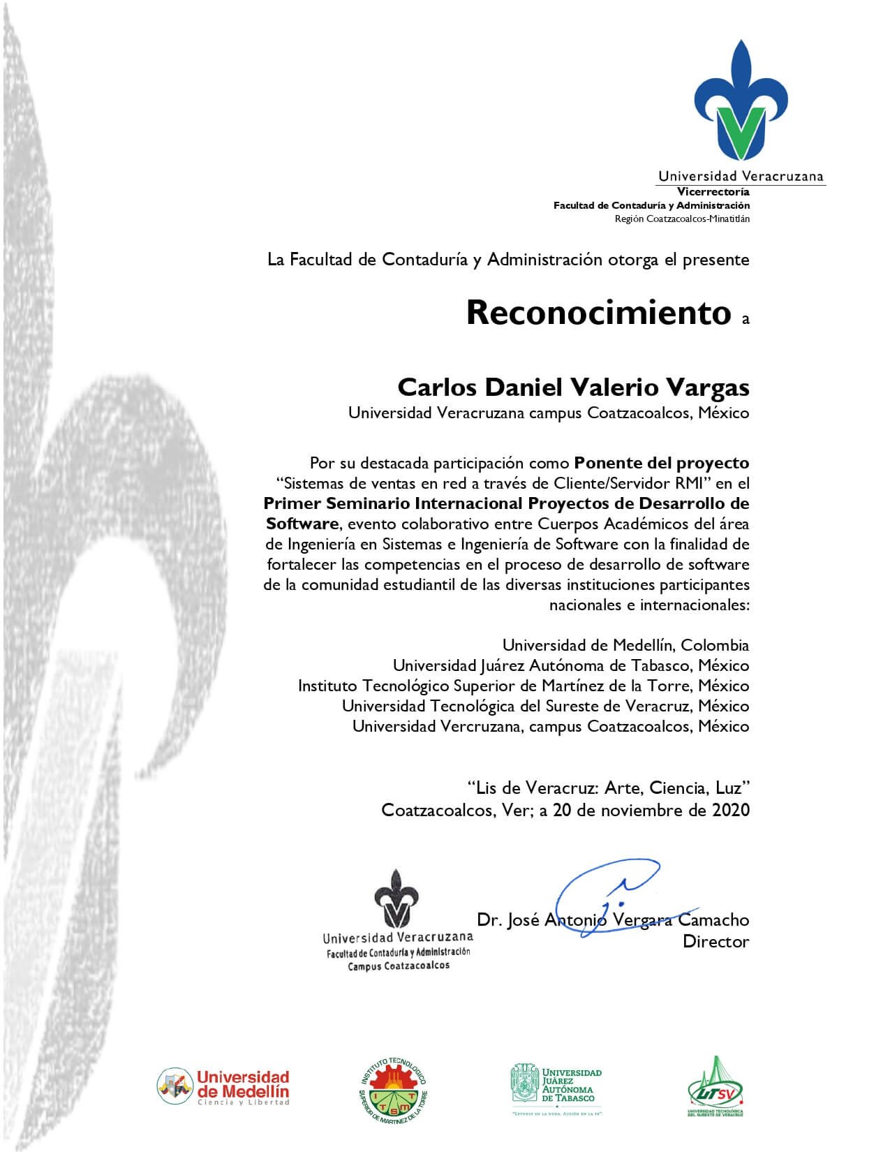 Reconocimiento por ponencia.